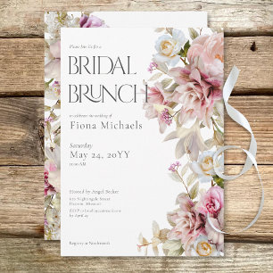 Delicate Modern Pink Rose & Lily Bridal Brunch Invitation