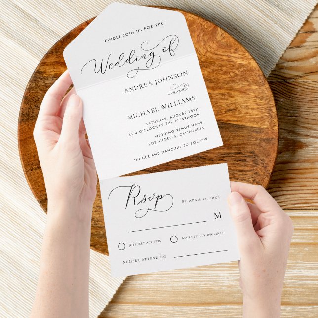Delicate Modern Script Minimalist White Wedding All In One Invitation (Creator Uploaded)