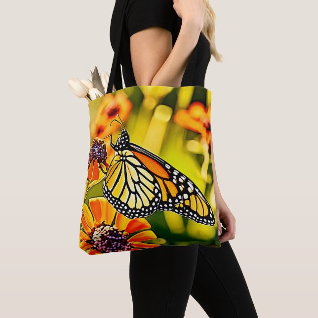 Delicate Monarch Butterfly Bloom Design Tote Bag (Close Up)