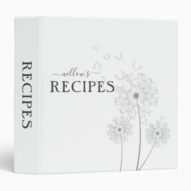 Delicate Monogram Floral Illustration Recipe Binder (Front/Spine)