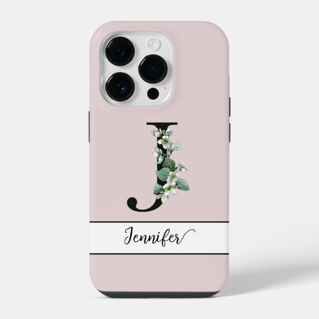 Delicate Monogram J custom name Jasmine floral  iPhone Case (Back)