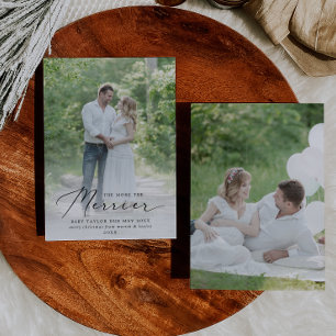 Delicate More The Merrier Pregnancy Photo Holiday Card