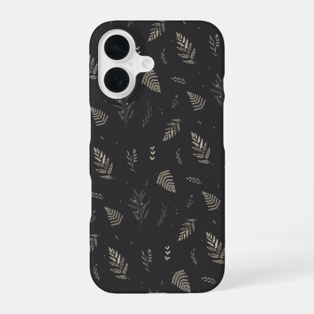 Delicate Neutral Botanical Leaves Pattern iPhone 16 Case (Back)