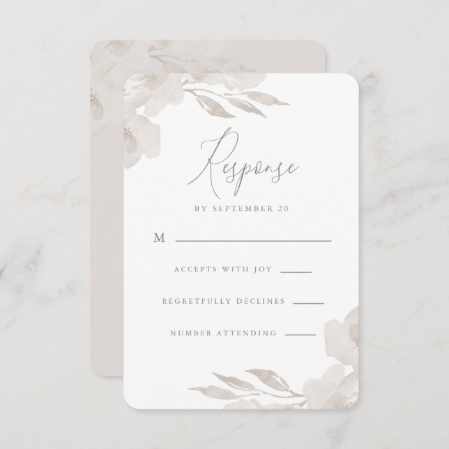 Delicate Neutral Floral and Foliage Wedding Rsvp (Front/Back)