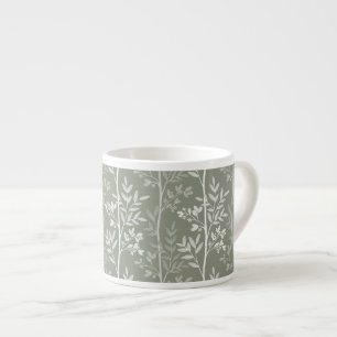 Delicate Olive Green and White Floral Stripe Art Espresso Cup