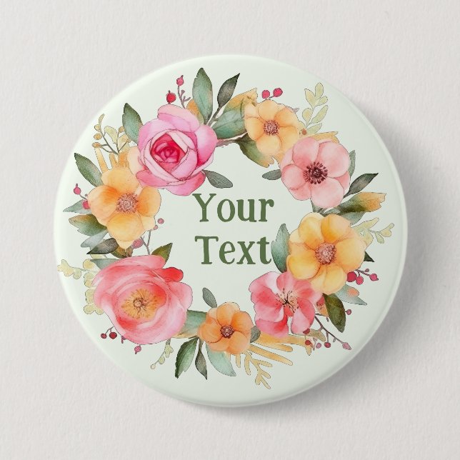 Delicate Orange Flower Wreath Lapel Emblem 3 Inch Round Button (Front)