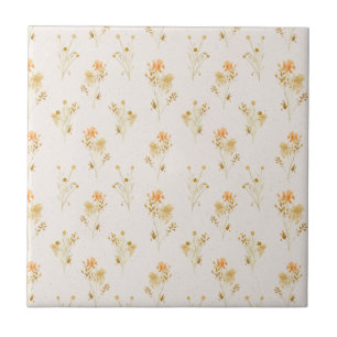 Delicate Orange Tones Floral Custom Background Tile
