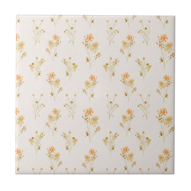 Delicate Orange Tones Floral Custom Background Tile (Front)