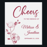 Delicate orchid cheers to the wedding red custom wine label<br><div class="desc">Elegant customizable wine labels for your wedding reception, featuring beautiful and delicate crimson red orchids line drawing on one side, over a classic white background, and the wording "Cheers to the wedding of" in red fonts. Easily edit the template fields to add the bride and groom names in a classy...</div>