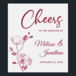 Delicate orchid cheers to the wedding red custom wine label<br><div class="desc">Elegant customizable wine labels for your wedding reception, featuring beautiful and delicate crimson red orchids line drawing on one side, over a classic white background, and the wording "Cheers to the wedding of" in red fonts. Easily edit the template fields to add the bride and groom names in a classy...</div>