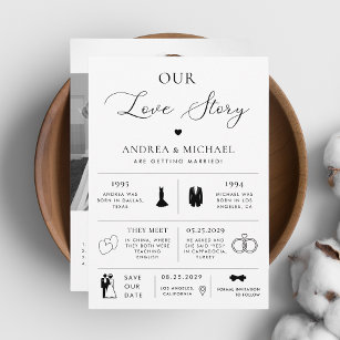 Delicate Our Love Story Infographic Photo Wedding Invitation