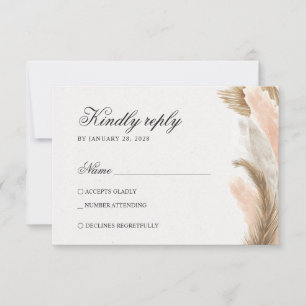 Delicate pampas grass dried flowers RSVP card