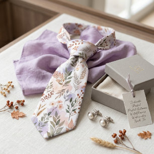 Delicate Pastel Autumn Wildflowers Watercolor  Tie