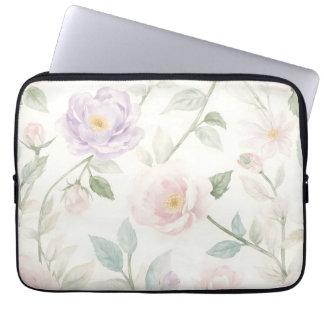 Delicate Pastel Floral Pattern with Roses and Dais Laptop Sleeve