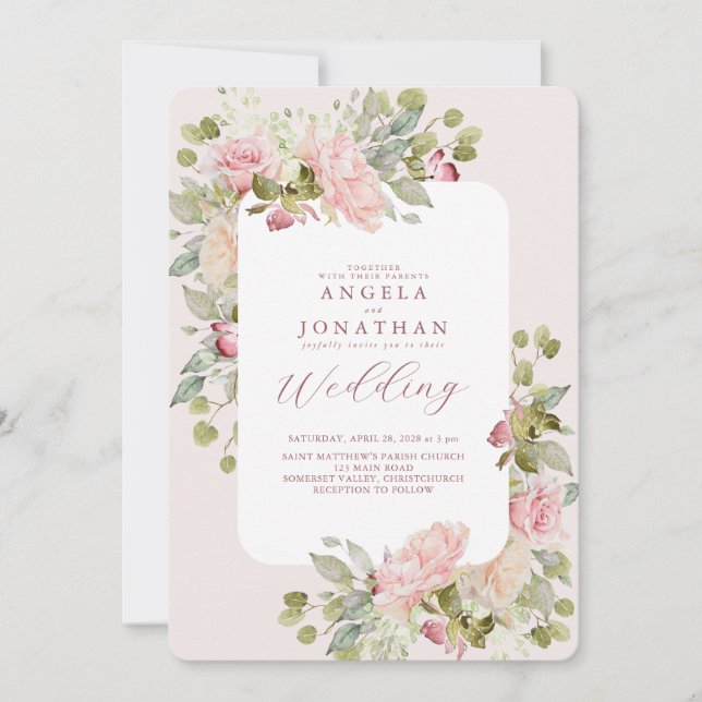 Delicate Pastel Florals Wedding Invitation (Front)