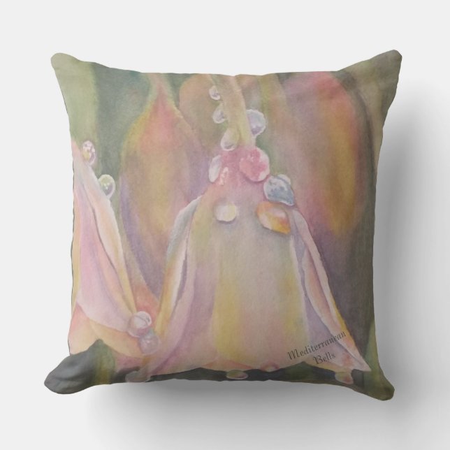 DELICATE PASTEL MEDITERRANEAN BELL FLOWERS PATIO OUTDOOR PILLOW (Front)