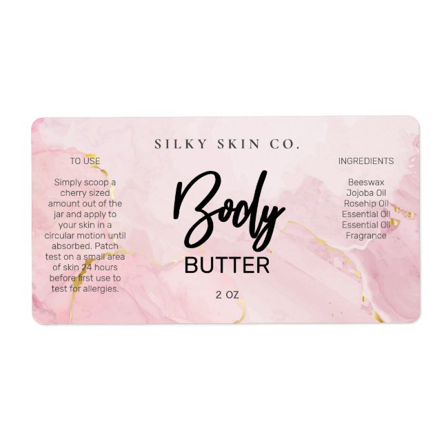 Delicate Pastel Pink And Gold Body Butter Labels (Front)