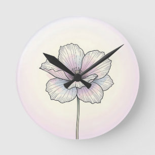 Delicate Pastel Poppy Flower Round Clock