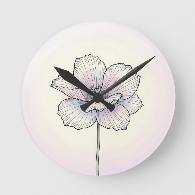 Delicate Pastel Poppy Flower Round Clock (Front)