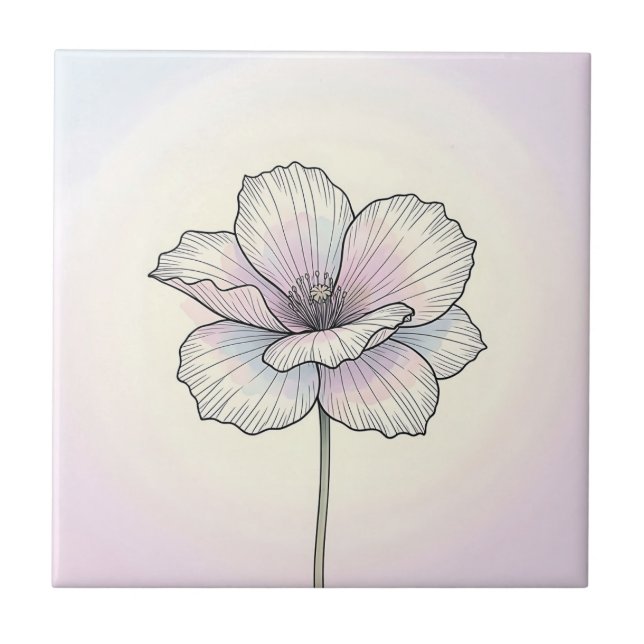 Delicate Pastel Poppy Flower Tile (Front)