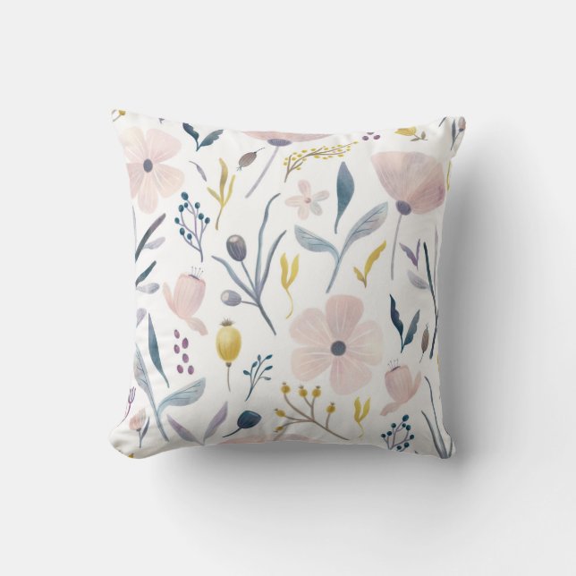 Delicate Pastel Pretty Pink Blue Flower Feminine Throw Pillow (Front)