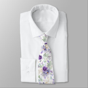 Delicate Pastel Purple Floral Wedding Neck Tie