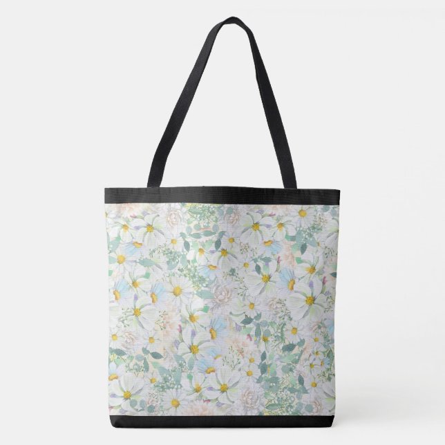 Delicate Pastel Watercolor Daisies Tote Bag (Front)