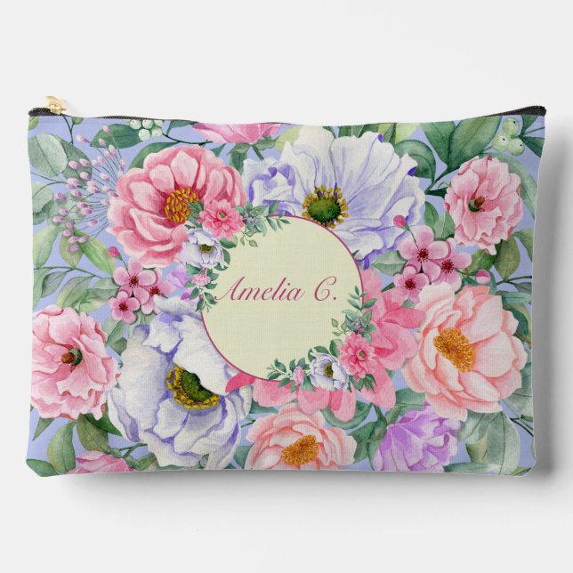 Delicate Pastel Watercolor Floral Cosmetic Bag (Front)