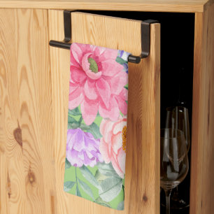 Delicate Pastel Watercolor Summer Florals Kitchen Towel