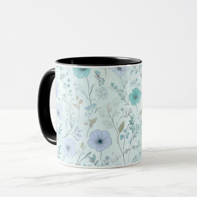 Delicate Pastel Wildflower Mint Floral Pattern Mug (Front Left)