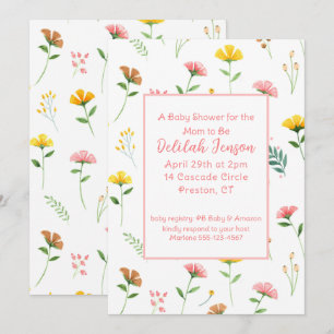 Delicate Pastel Wildflowers Baby Shower Invitation