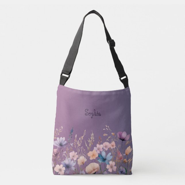 Delicate Pastel Wildflowers Spring Personalize  Crossbody Bag (Front)