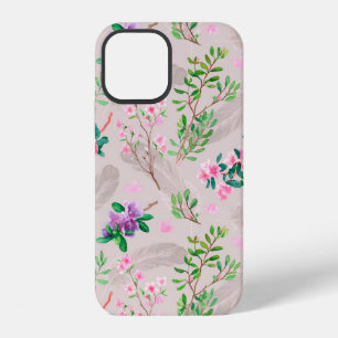 Delicate pattern with rhododendron flowers and fea iPhone 12 case