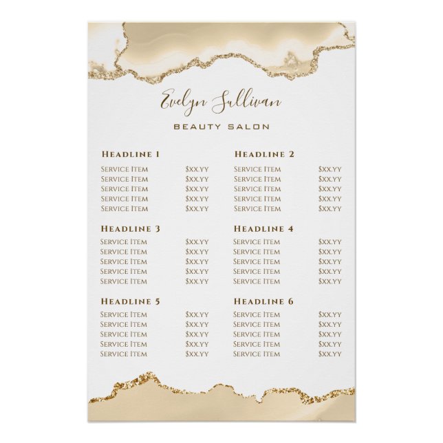 Delicate Peach Agate Price List Glossy Poster (Front)