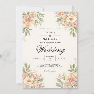Delicate Peach Bloom Arch Wedding Invitation