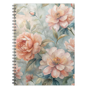 Delicate Peach Tone Floral Watercolor Notebook
