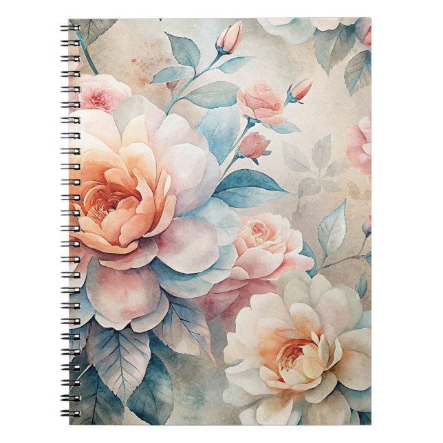 Delicate Peach Tone Floral Watercolor Notebook (Front)