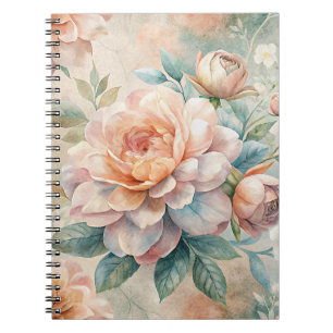 Delicate Peach Tone Floral Watercolor Notebook