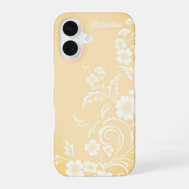 Delicate Peach & White Flowers iPhone 16 Case (Back)