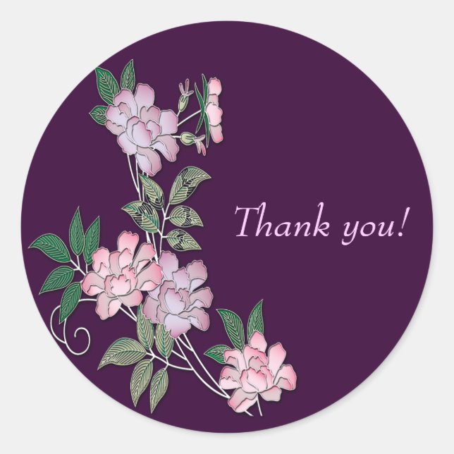 Delicate peonies elegant floral pattern Thank you Classic Round Sticker (Front)