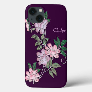 Delicate peonies elegant floral pattern with name iPhone 13 case