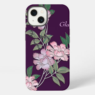 Delicate peonies elegant floral pattern with name iPhone 13 case