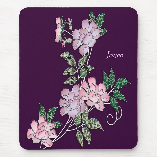Delicate peonies elegant floral pattern with name mouse pad (Front)