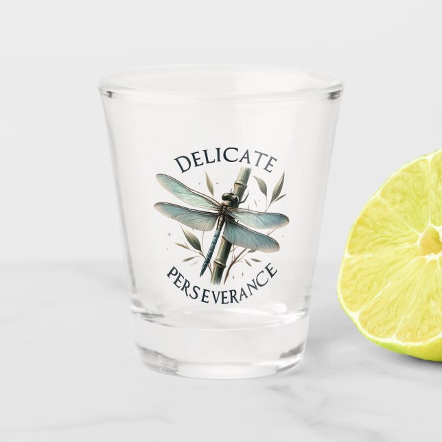 Delicate Perseverance - Artistic Dragonfly Shot Glass (Front)