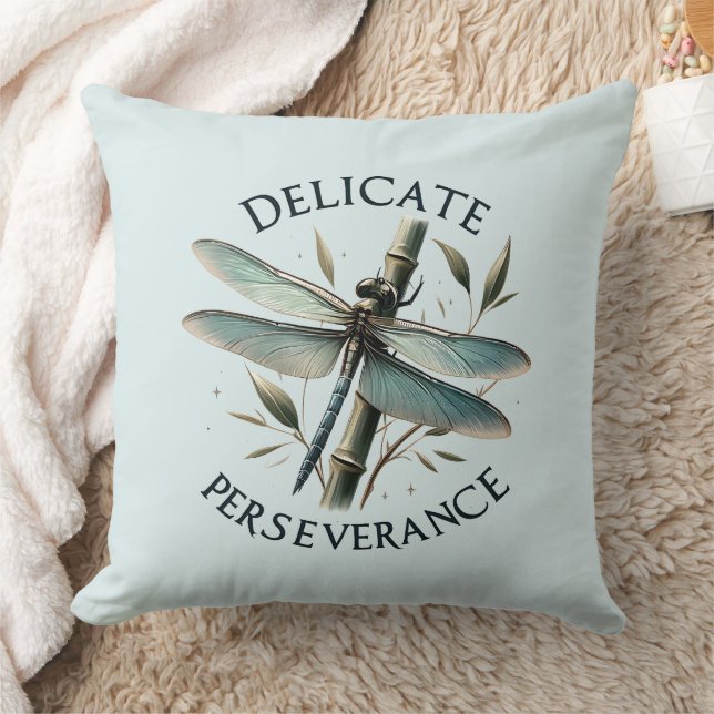Delicate Perseverance - Artistic Dragonfly Throw Pillow (Blanket)