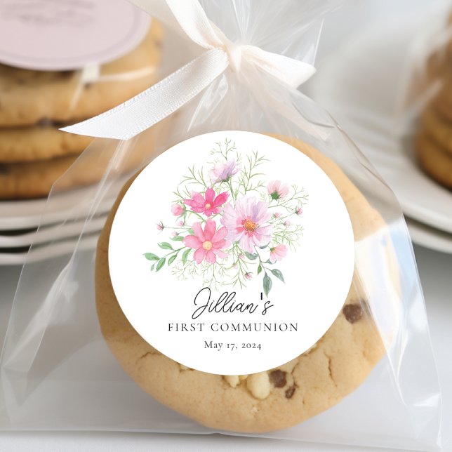 Delicate Petals First Communion Classic Round Sticker (Creator Uploaded)
