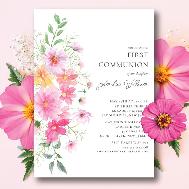 Delicate Petals First Communion Invitation (Creator Uploaded)