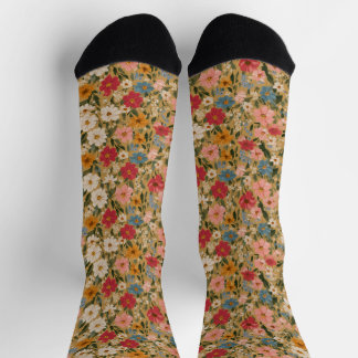 Delicate Pink and Blue Cottagecore Floral Socks