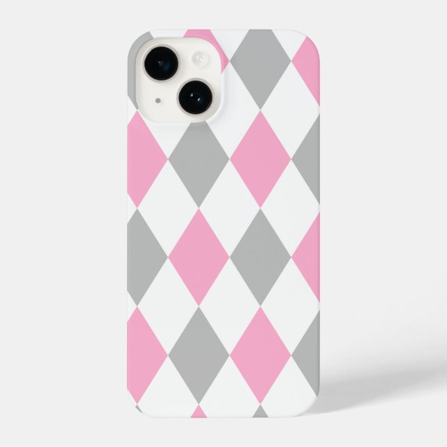 Delicate pink and grey checks iPhone case (Back)