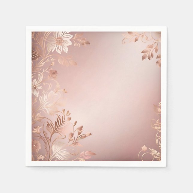 Delicate Pink and Rose Gold Floral Napkin (Front)
